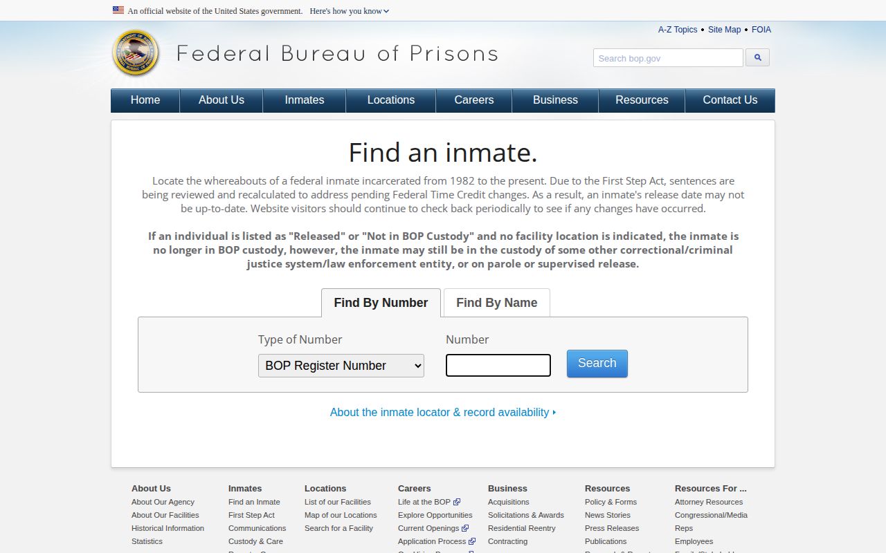 Federal Bureau of Prisons release locator for a Woodford County case